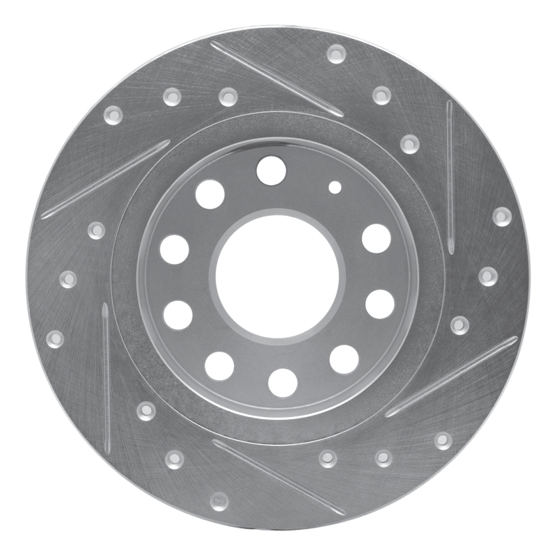 Audi A3 Brake Rotor (1) - Rear Left - R1 Concepts - Drilled & Slotted - Silver - `10-`19